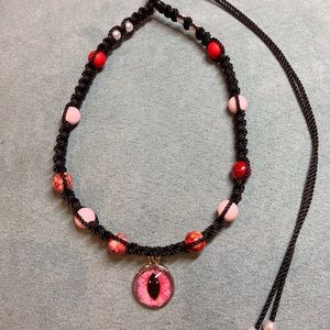 Handmade choker necklace, macrame necklace, necklace, macrame, red, evil eye